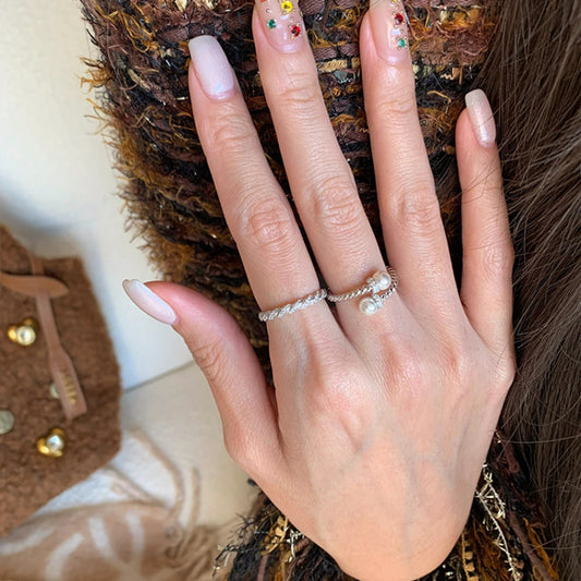 S925 sterling silver twist pearl split ring