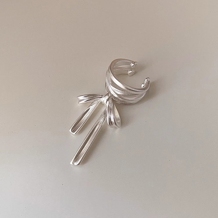 S925 sterling silver ribbon bow ear clip