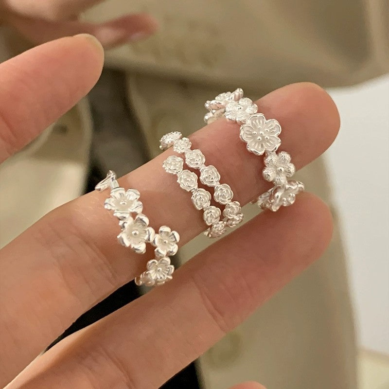 S925 sterling silver flower ring
