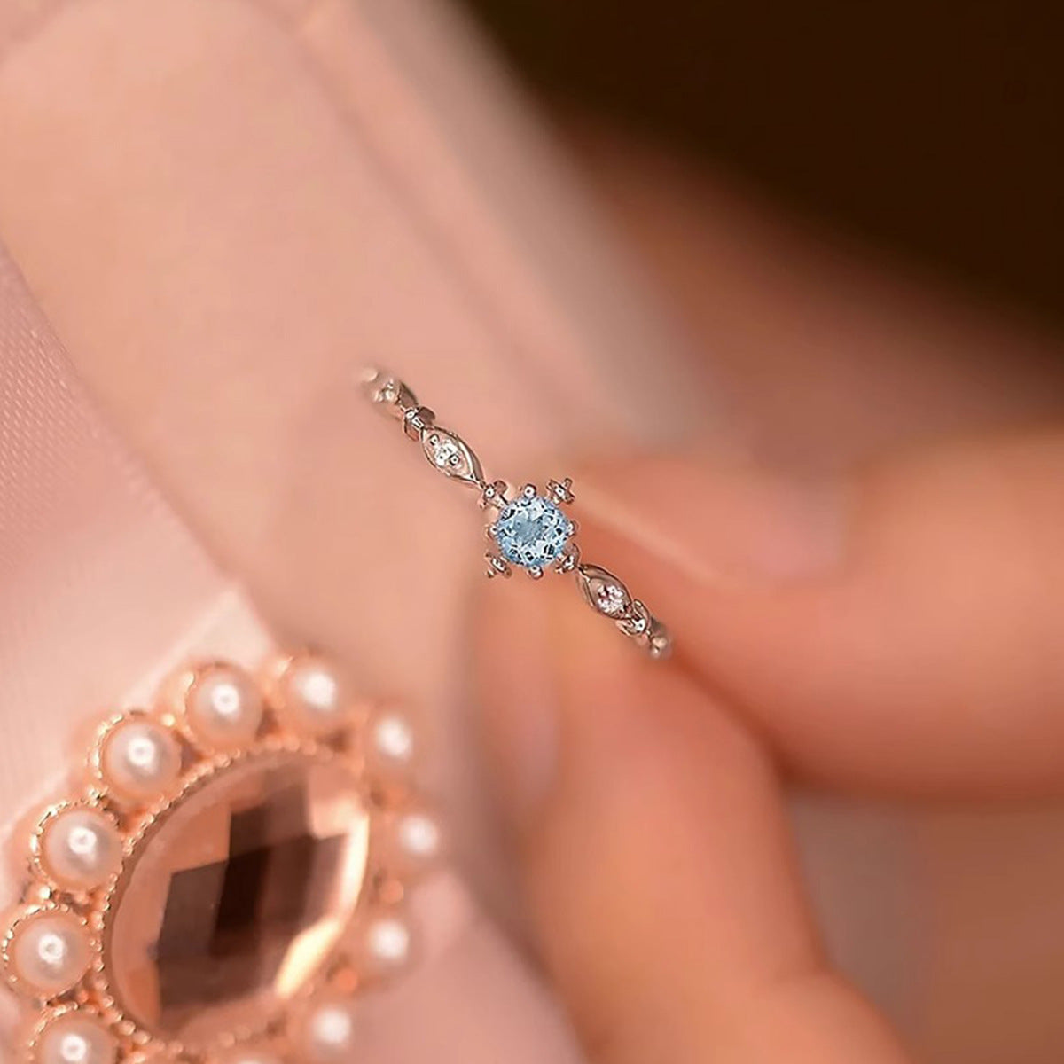 S925 sterling silver blue zircon snowflake ring