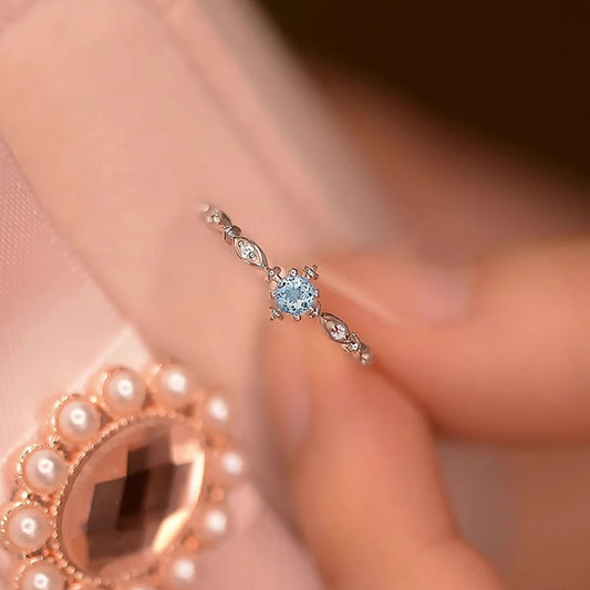 S925 sterling silver blue zircon snowflake ring