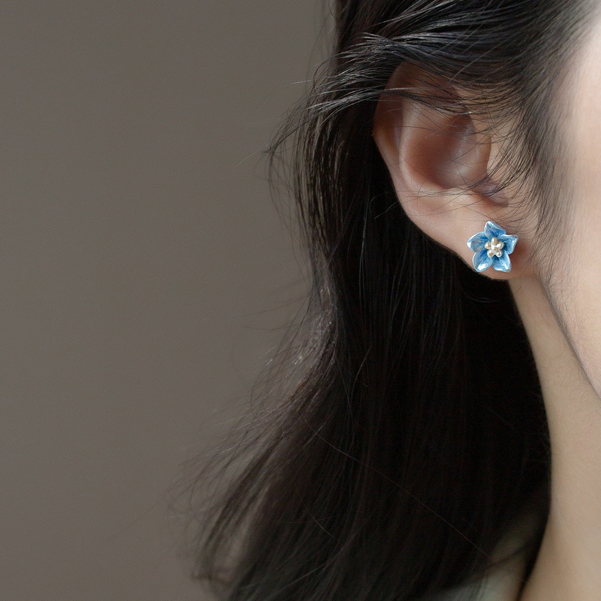 S925 Silver Blue Flower Earrings Camellia