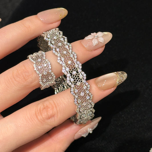 S925 sterling silver openwork lace ring bracelet