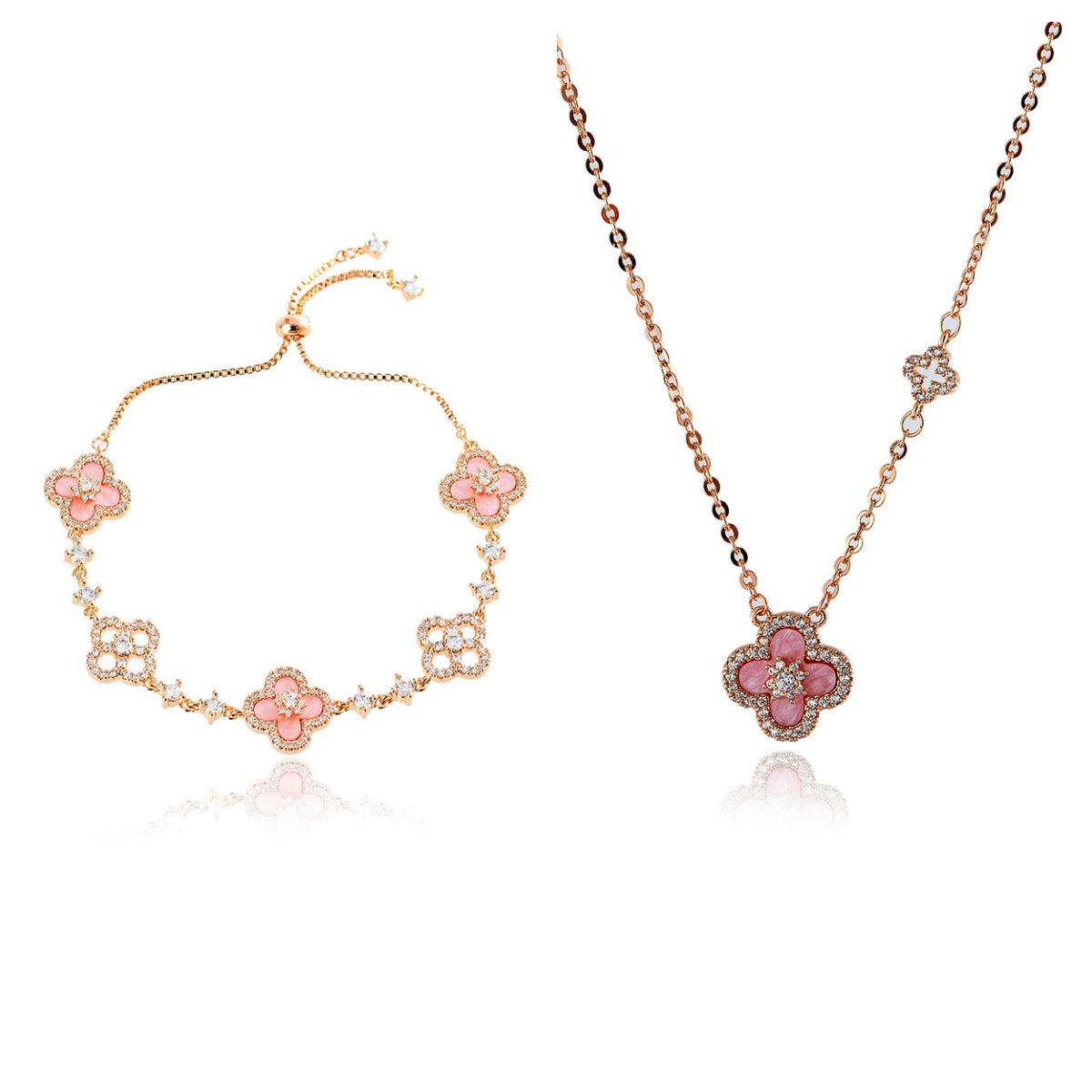 Natural Fritillaria Lucky Clover Bracelet Necklace Set