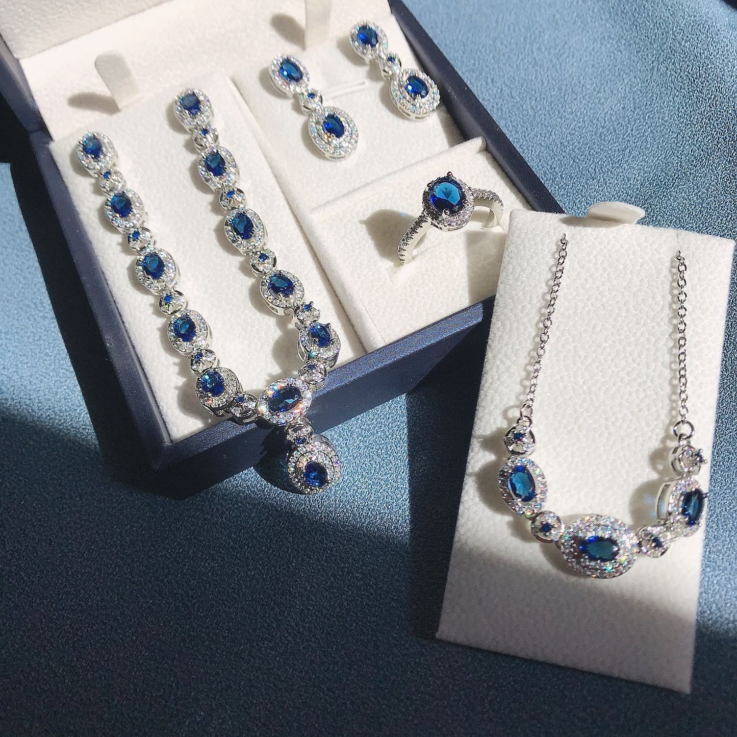 18k gold plated micro-inlaid colorful bracelet earrings ring necklace set