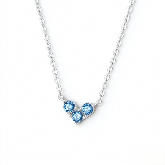 S999 Sterling Silver Blue Zircon V-Shaped Necklace & Stud Earrings