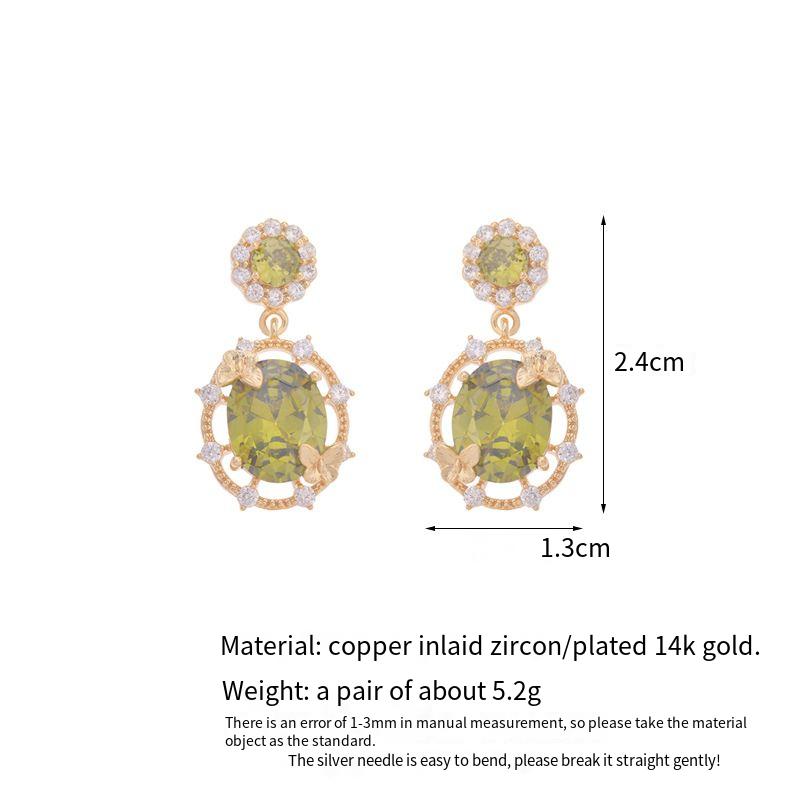 Butterfly olive green zircon hollow earrings ear clip ring bracelet necklace