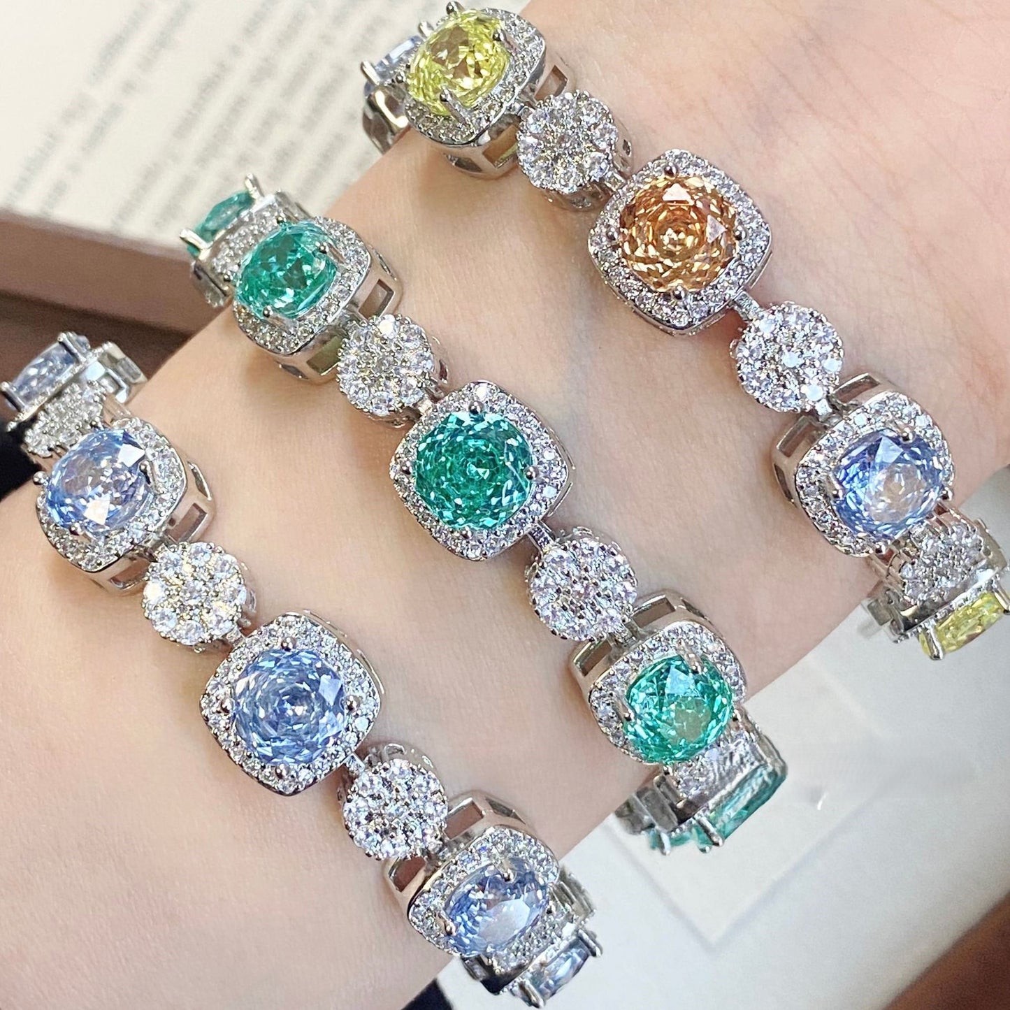 Blue bracelet inlaid with high carbon diamond rose.