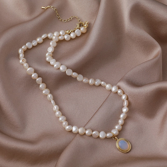 Freshwater pearl necklace Baroque irregular zircon sweater chain