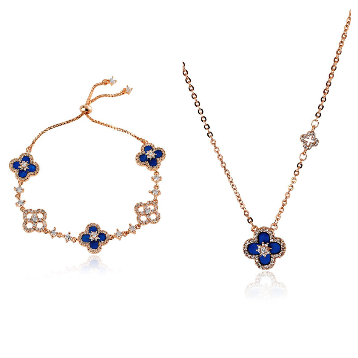 Natural Fritillaria Lucky Clover Bracelet Necklace Set