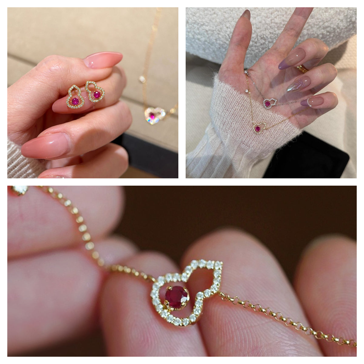 S925 sterling silver 18k gold-plated inlaid zircon gourd necklace bracelet earrings set