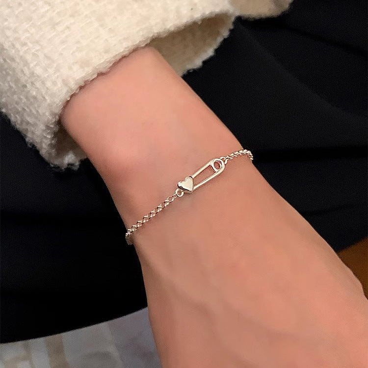 S925 sterling silver paper clip love bracelet
