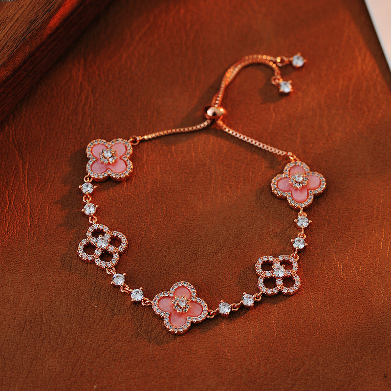 Natural Fritillaria Lucky Clover Bracelet Necklace Set