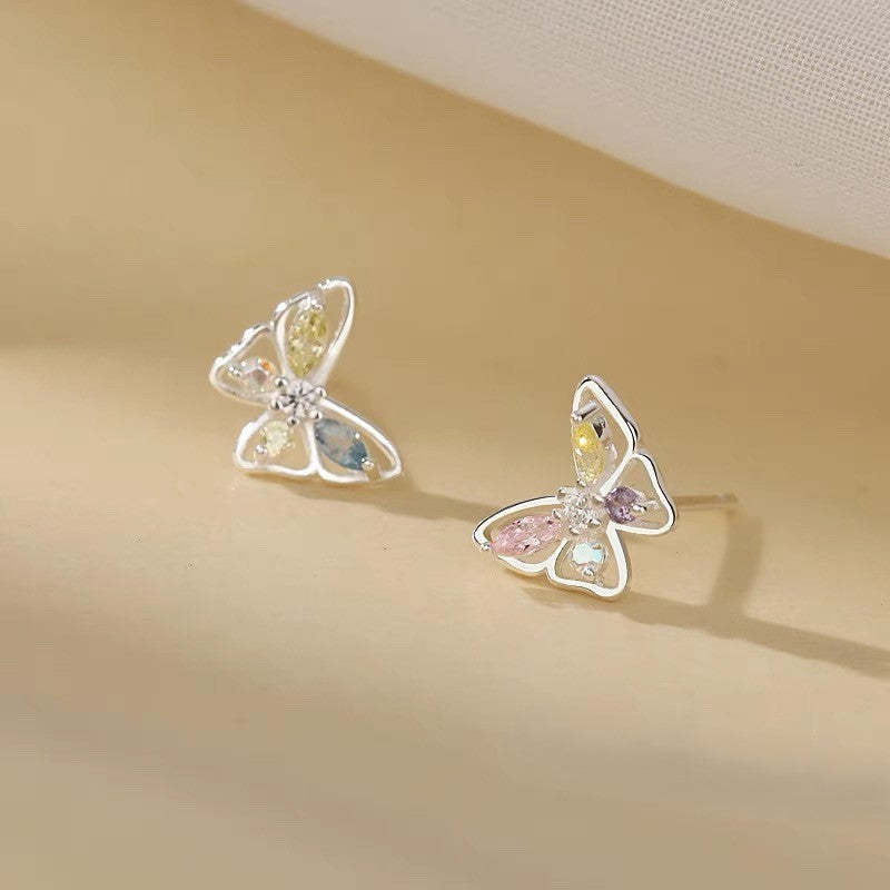 S999 sterling silver openwork butterfly earrings