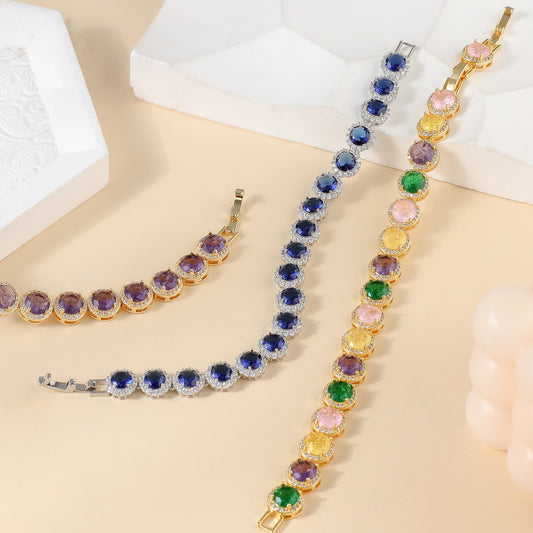 Hollow round bracelet with gold-plated inlaid zircon