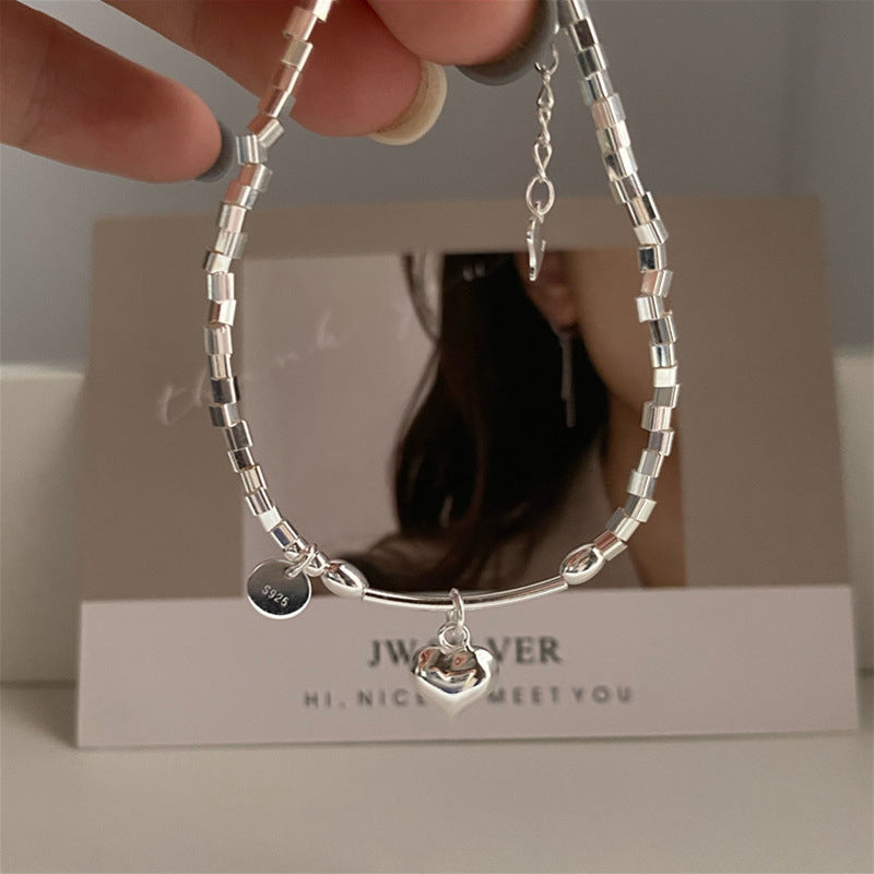 S925 sterling silver cube broken silver love bracelet