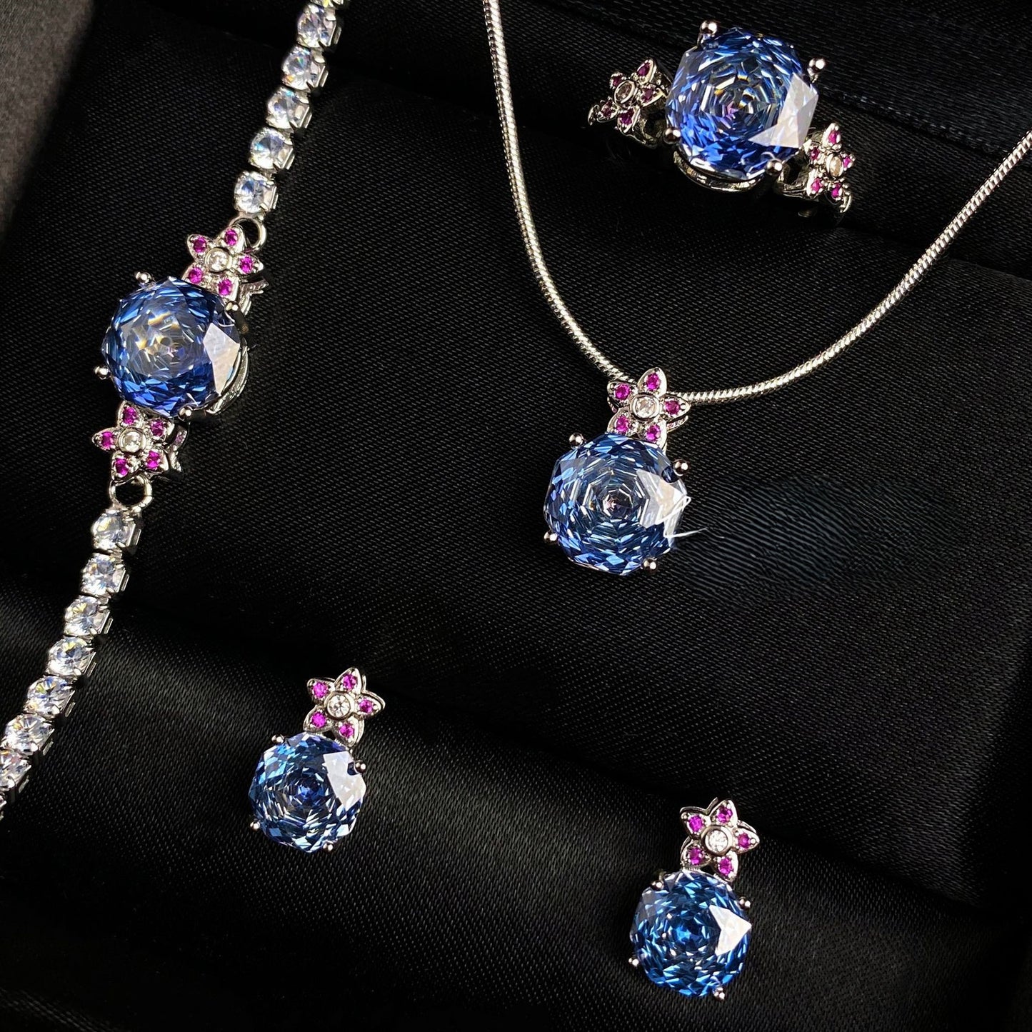 Octagonal rose bracelet necklace earrings ring set