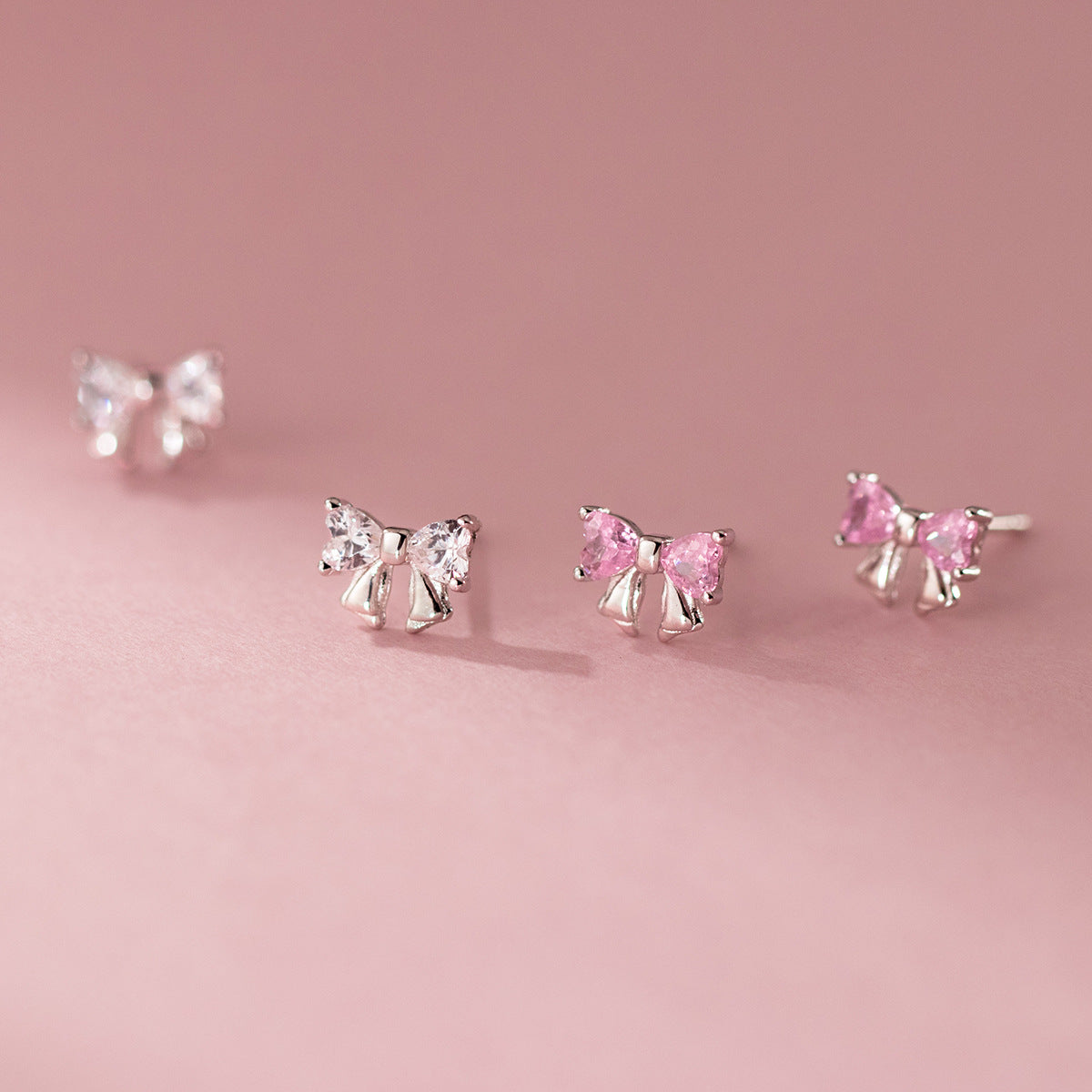 S925 sterling silver studded bow earrings