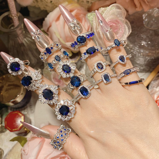 Blue corundum colorful ring