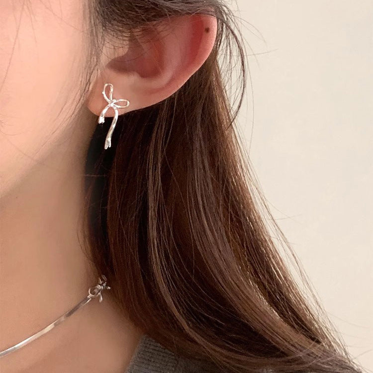 S925 sterling silver bow pierced earrings