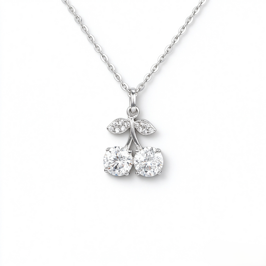 925 Sterling Silver Blue Moissanite Sweet Cherry Pendant Necklace