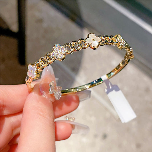 Real gold plated lucky four-leaf clover zircon bracelet