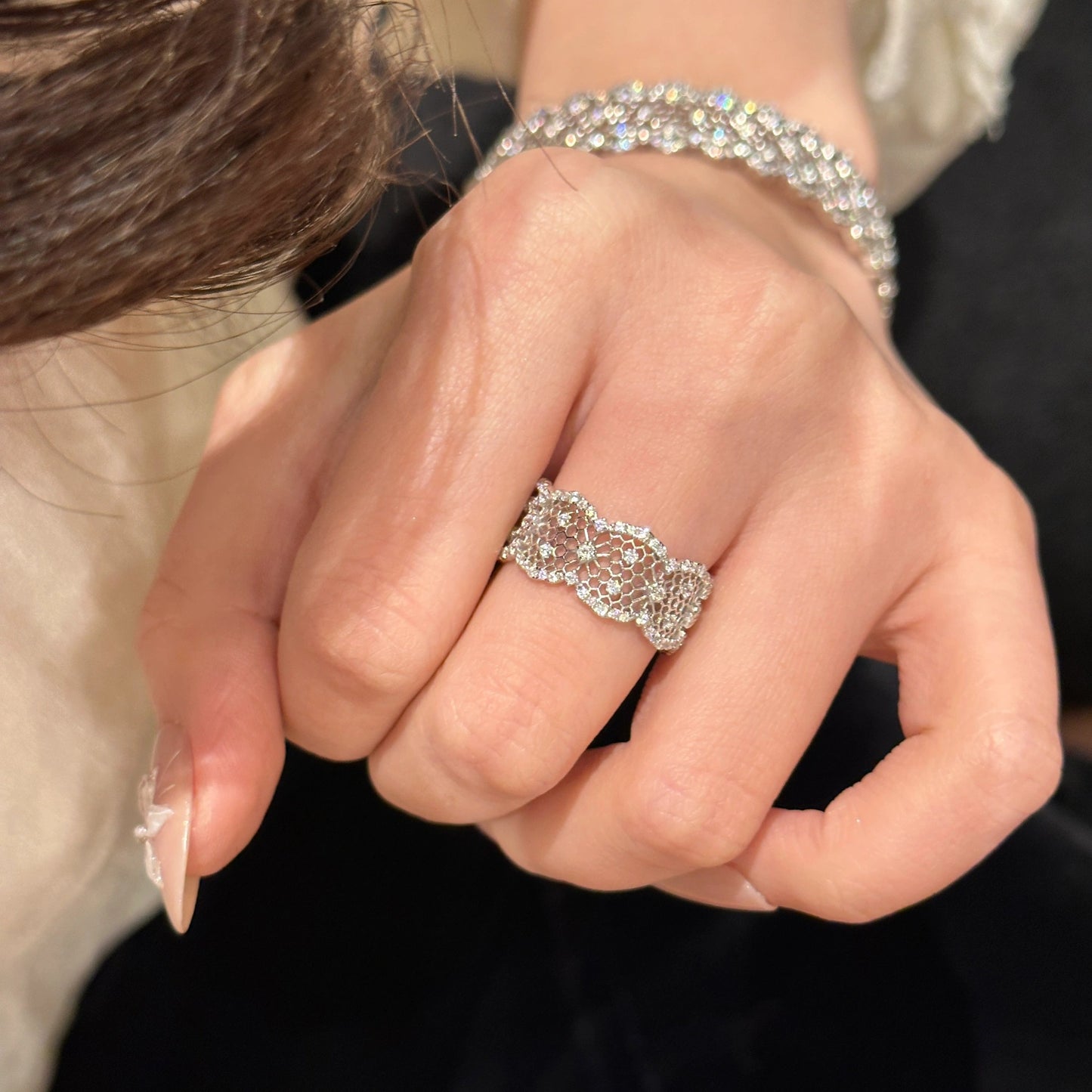S925 sterling silver openwork lace ring bracelet