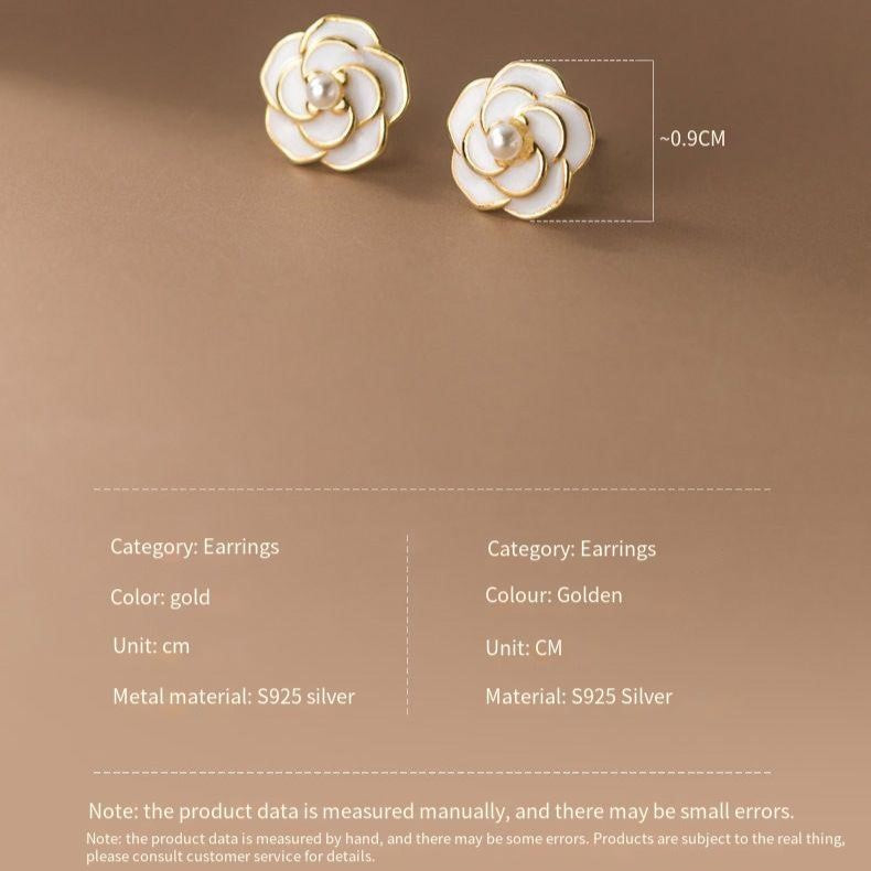 S925 sterling silver drop camellia pearl earrings