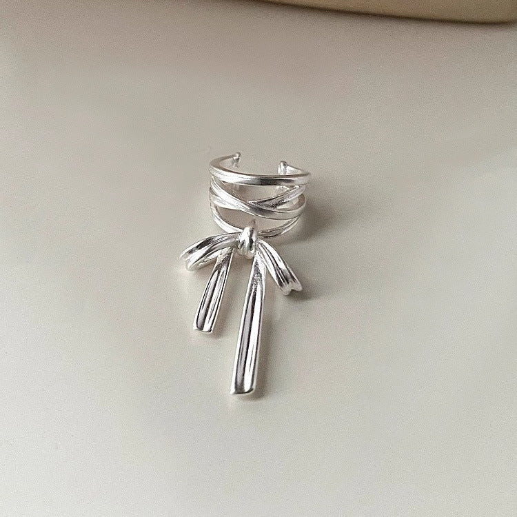 S925 sterling silver ribbon bow ear clip