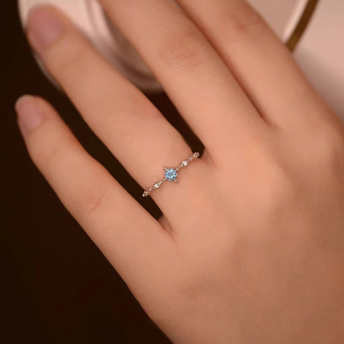 S925 sterling silver blue zircon snowflake ring