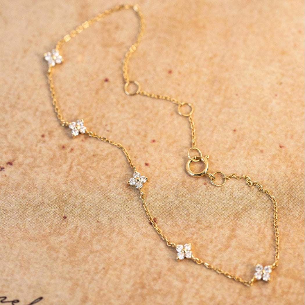 S925 silver plated 18K gold clover necklace bracelet ring earrings set