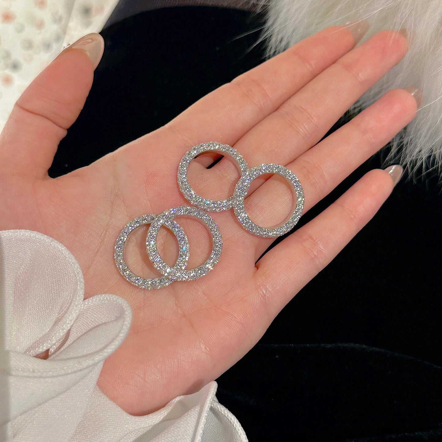 S925 sterling silver doughnut three-sided diamond ring finger