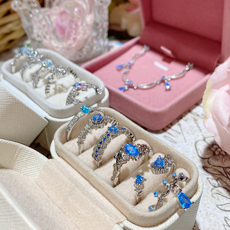 Super Flash Sea Blue Zircon Ring with 18K Gold Plating