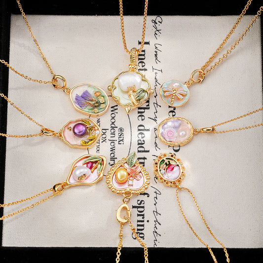 Copper-plated 18k gold oil painting pearl necklace