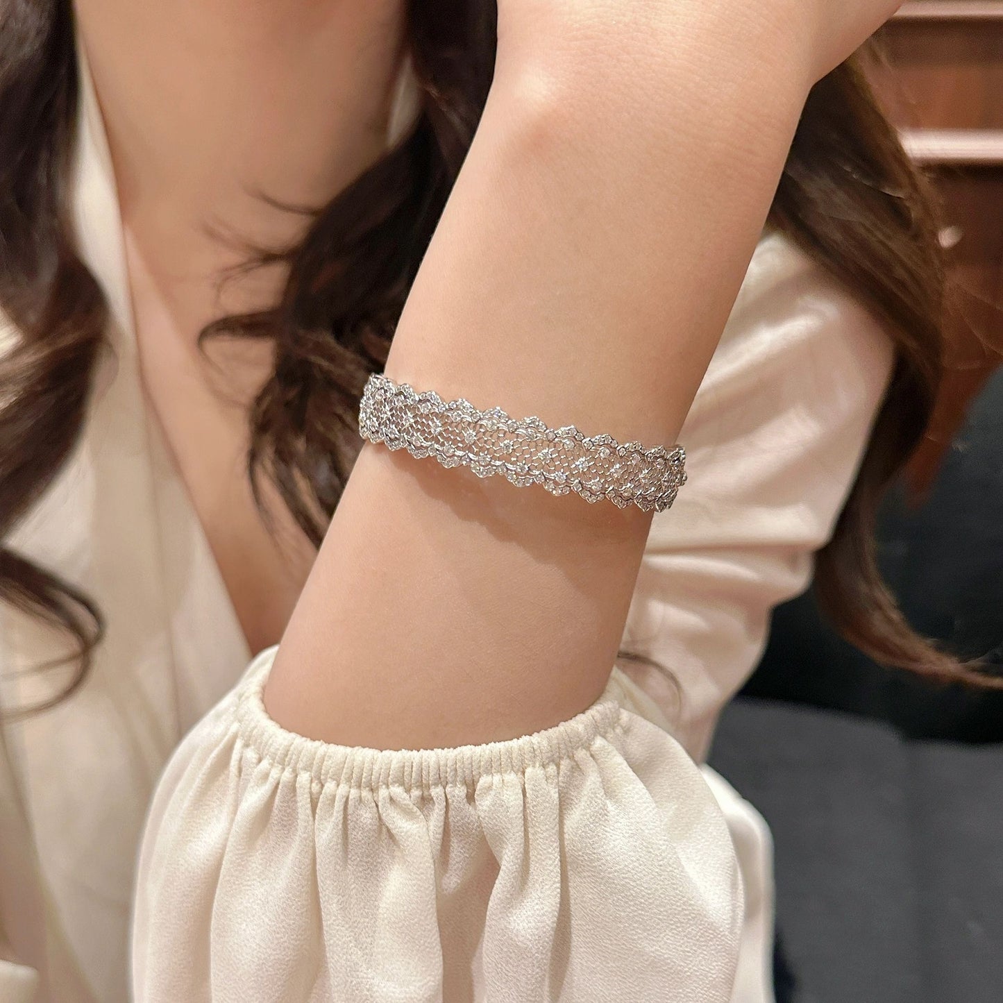 S925 sterling silver openwork lace ring bracelet