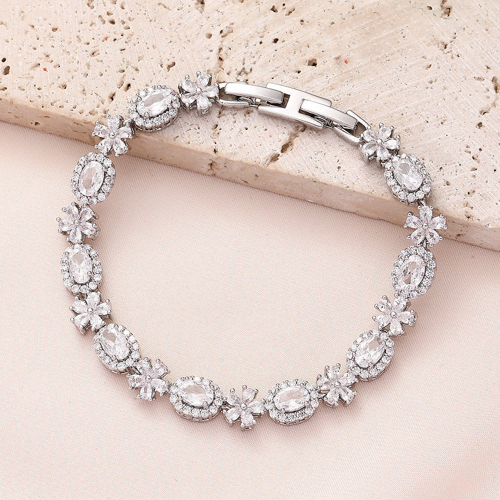 High quality zircon flower oval bracelet