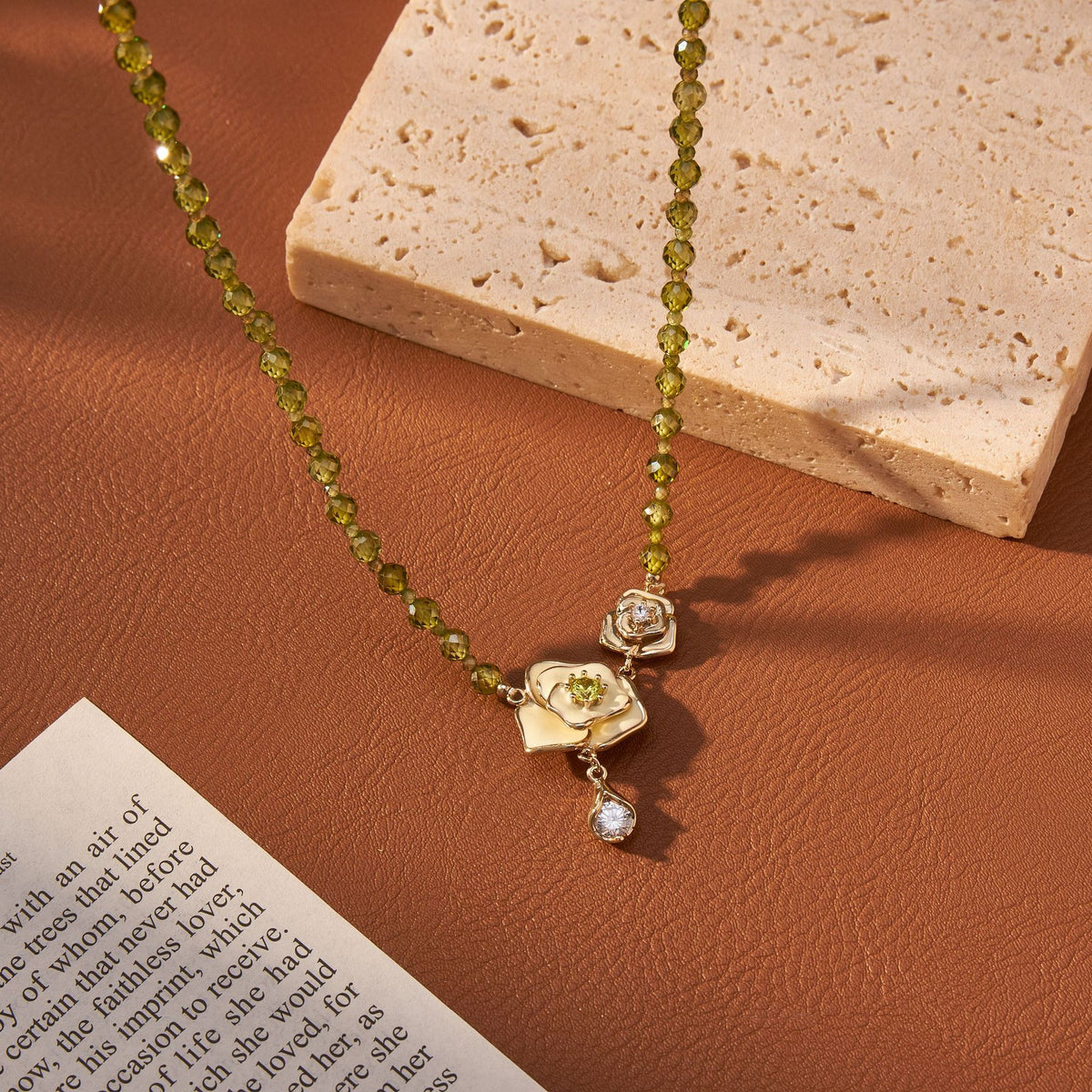 Camellia Rose Dewdrop Zircon Necklace & Earrings