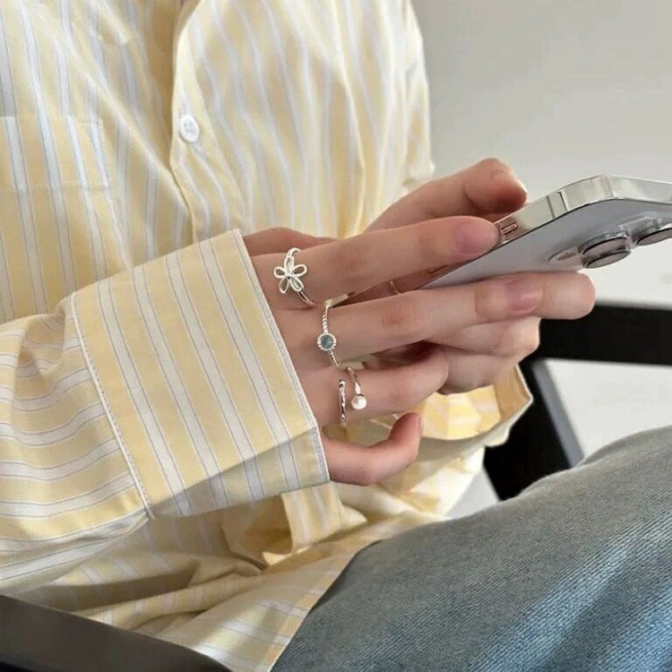 S925 sterling silver freshwater pearl flower ring