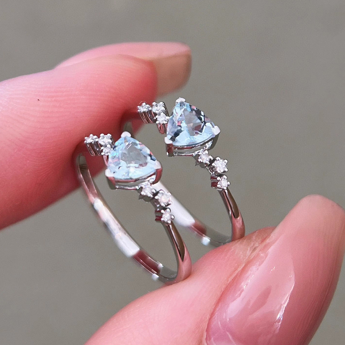 S925 Sterling Silver Fat Triangle Sea Blue Zirconium Star Ring