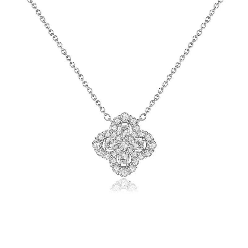 S925 sterling silver flash diamond four-leaf clover necklace earrings set