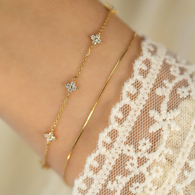 S925 silver plated 18K gold clover necklace bracelet ring earrings set