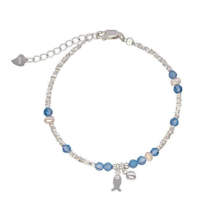 S925 sterling silver blue crystal fish bracelet