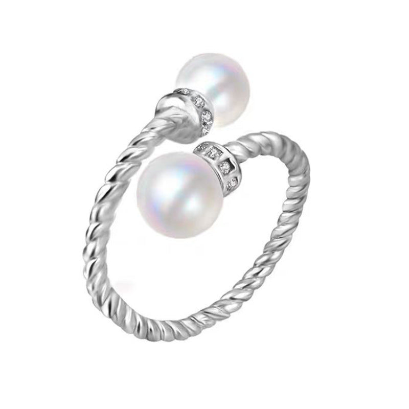 S925 sterling silver twist pearl split ring