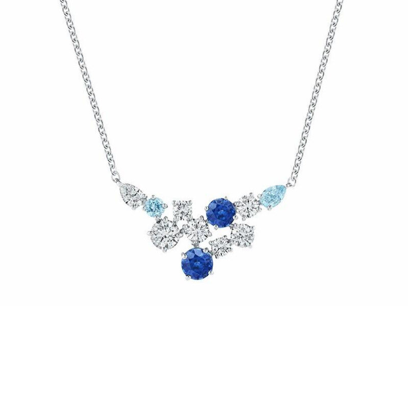 Blue diamond copper plated gold earrings necklace set