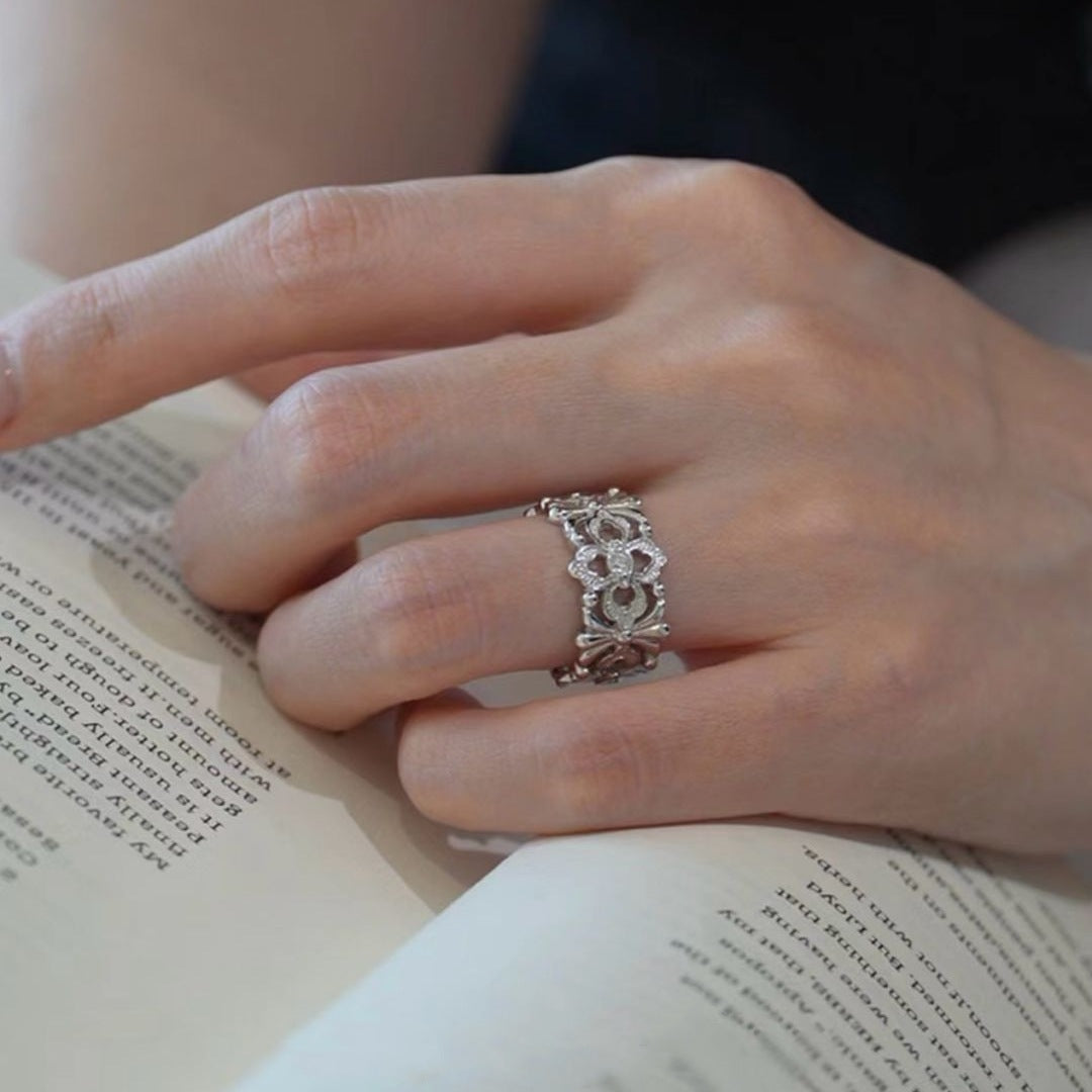 S925 sterling silver openwork carved ring