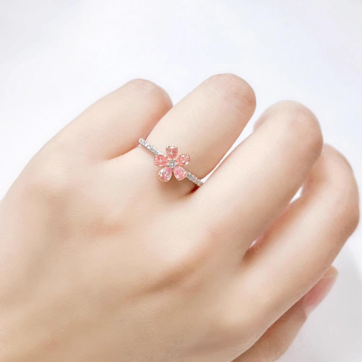 S925 sterling silver flower ring