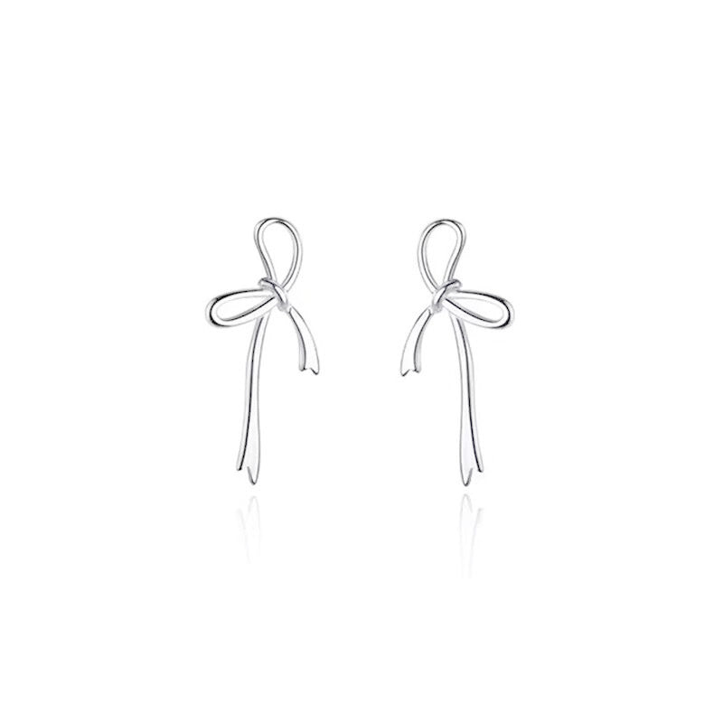 S925 sterling silver bow pierced earrings