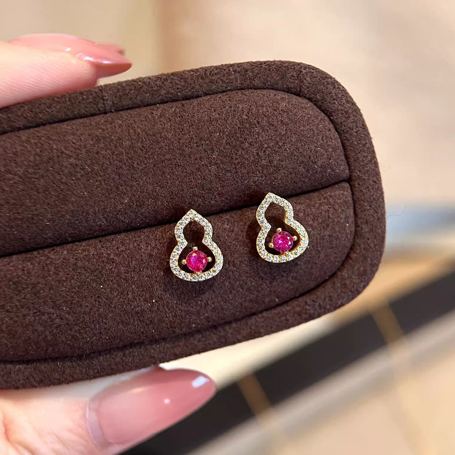 S925 sterling silver 18k gold-plated inlaid zircon gourd necklace bracelet earrings set