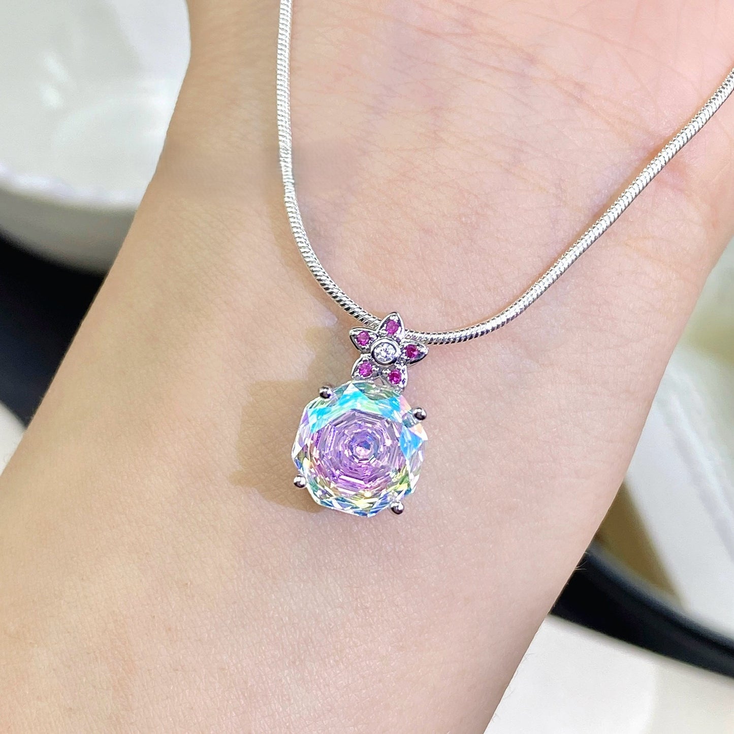 Octagonal rose bracelet necklace earrings ring set