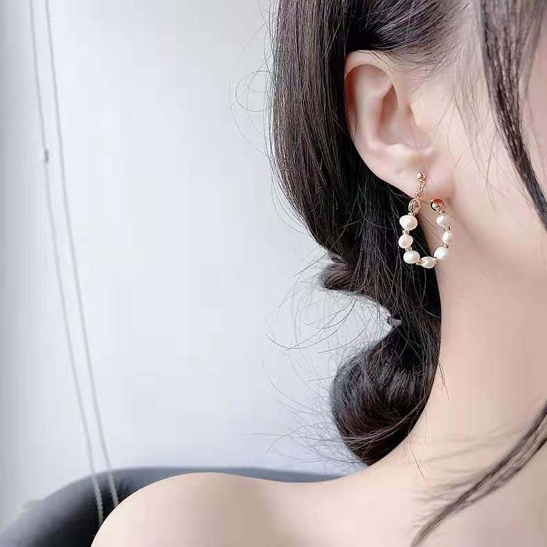 Natural freshwater pearl earrings S925 silver needle baroque irregular